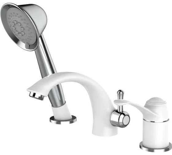 Смеситель на борт ванны ViEiR белый, 3 отверстия, излив и ручной душ V413532-F 1