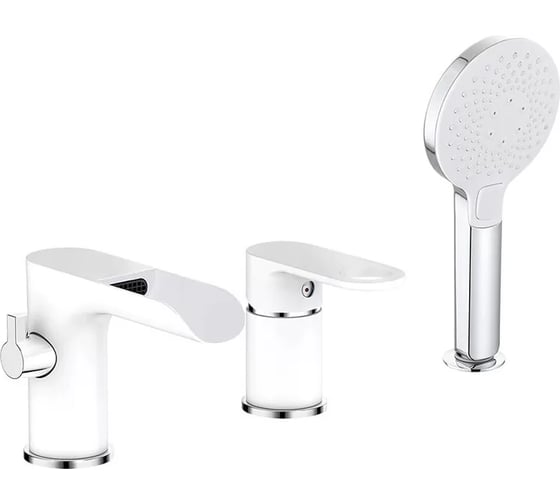 Смеситель на борт ванны ViEiR водопад на, 3 отверстия, латунь, белый,, с душевой лейкой V043533-F 1