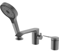 Смеситель на борт ванны ViEiR водопад графит, 3 отверстия, излив-каскад и ручной душ V343532-G