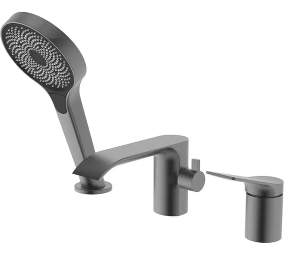 Смеситель на борт ванны ViEiR водопад графит, 3 отверстия, излив-каскад и ручной душ V343532-G 1