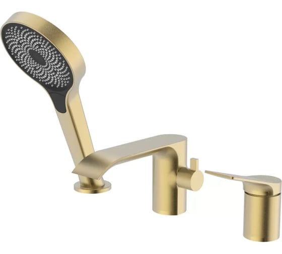 Смеситель на борт ванны ViEiR водопад матовое золото, 3 отверстия, излив-каскад и ручной душ V343532-S 1