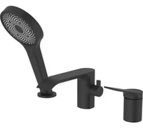 Смеситель на борт ванны ViEiR водопад черный, 3 отверстия, излив-каскад и ручной душ V343532-C