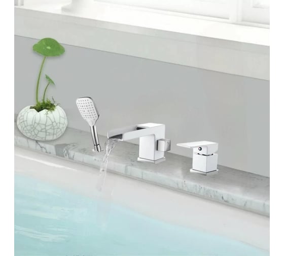 Смеситель на борт ванны ViEiR водопад белый, 3 отверстия V393532-F 1