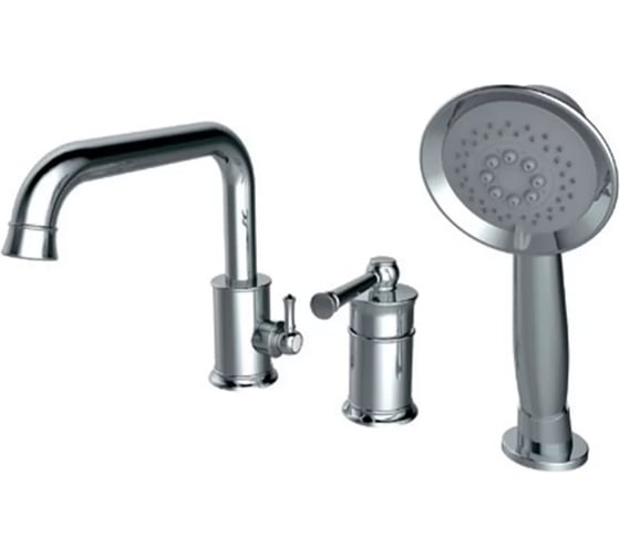 Смеситель на борт ванны ViEiR однорычажный, хром, 3 отверстия, излив и ручной душ V273532 1