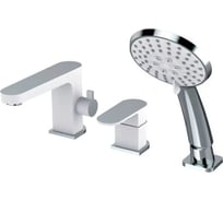 Смеситель на борт ванны ViEiR однорычажный, белый, 3 отверстия, излив и ручной душ V283532-F