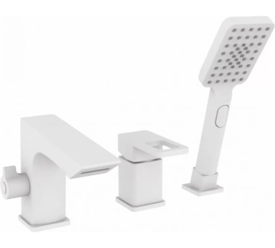 Смеситель на борт ванны ViEiR, водопадный носик, 3 отверстия, латунь, белый V353532-F 1