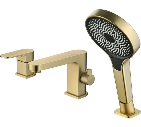 Смеситель на борт ванны ViEiR однорычажный, 3 отверстия, матовое золото излив и ручной душ V283532-S 1