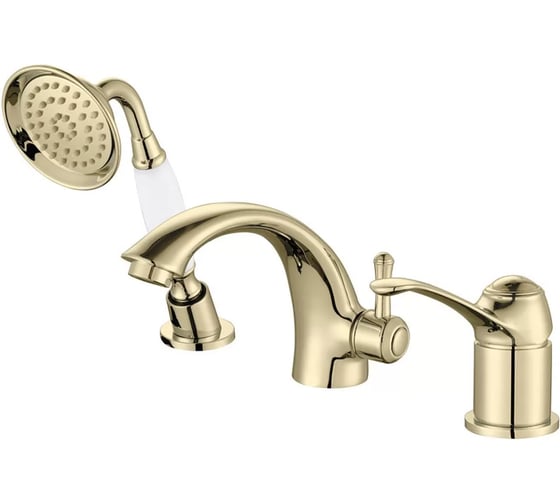 Смеситель на борт ванны ViEiR золото, 3 отверстия, излив и ручной душ V413532-E 1