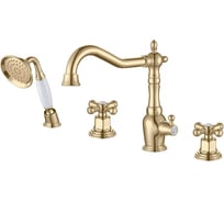 Смеситель на борт ванны ViEiR двухвентильный, золото, 4 отверстия, ручной душ ретро V370132-E