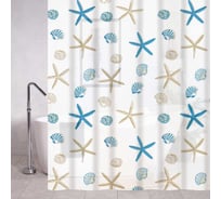 Штора с рисунком, ракушки, матовая, в ванную комнату, с кольцами, ПЕВА, 180 х 180 см Санакс 06-08