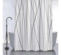 Штора САНАКС с рисунком, черные линии на белом фоне, в ванную комнату, без колец, полиэстер, 180 х180 см 01-96