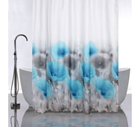 Штора САНАКС с рисунком, голубые маки, в ванную комнату, без колец, полиэстэр 01-26