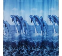 Штора САНАКС с рисунком, дельфины, в ванную комнату, без колец, полиэстэр 01-04