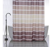 Штора САНАКС с рисунком, горизонтальные коричневые полоски, в ванную комнату, без колец, полиэстэр 01-03