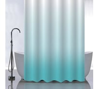 Штора САНАКС с рисунком, бирюзовый переход, в ванную комнату, без колец, полиэстер 180 х180 см 01-102