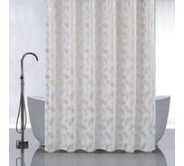 Штора САНАКС с рисунком, золотые перья на белом, в ванную комнату, без колец - полиэстэр, 180 х 180 см 01-106