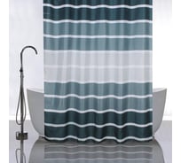 Штора САНАКС с рисунком, горизонтальные зелёные полоски, в ванную комнату, без колец, полиэстэр 01-02