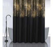 Штора САНАКС с рисунком, золотые перья на черном, в ванную комнату, без колец - полиэстэр, 180 х 180 см 01-107