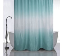 Штора САНАКС с рисунком, бирюзовый, цветовой переход, в ванную комнату, без колец, полиэстэр 01-01