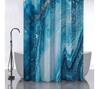 Штора САНАКС с рисунком, бирюзовый мрамор, в ванную комнату, без колец, полиэстэр 01-79