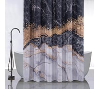 Штора САНАКС с рисунком чёрный мрамор, в ванную комнату, без колец - полиэстэр 01-81