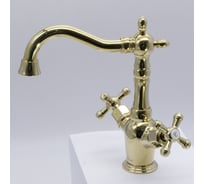 Смеситель для раковины ViEiR двухвентильный, золото, ретро стиль с поворотным изливом V370111-E