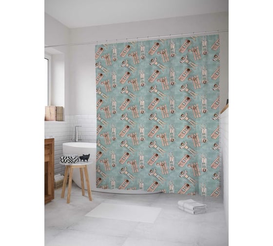 Штора (занавеска) для ванной JoyArty "Отдых в бассейне" из сатена, 180х200 см с крючками, scm_57879 1