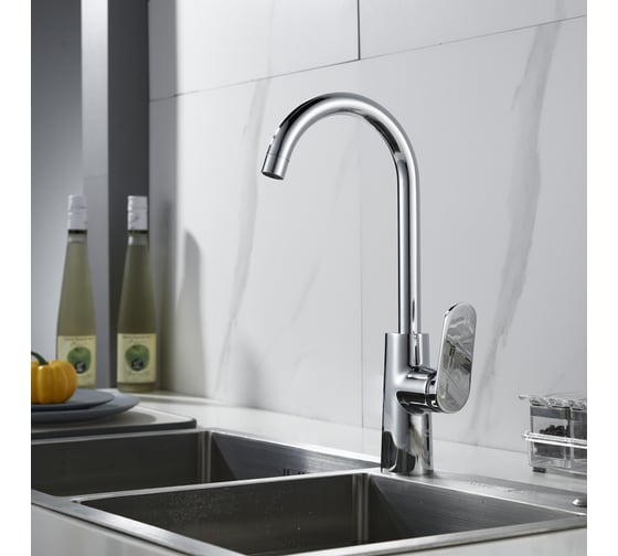 Смеситель для кухни ALOUTE хром, высота 380 мм, однорычажный, монтаж на одно отверстие. Алюминий A2113 1