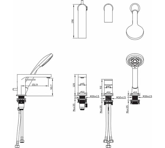 Встроенный смеситель для ванны Maxonor MN1282