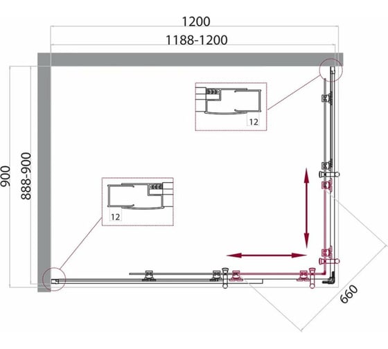 Душевой уголок BelBagno UNO-195-AH-2-120/90-C-Cr