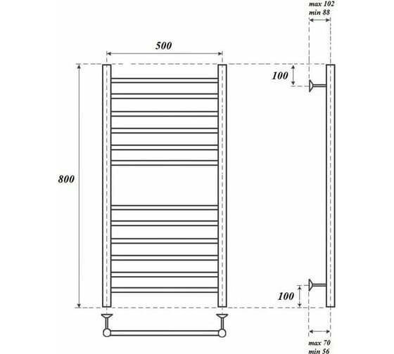 Водяной полотенцесушитель Point Аврора П12 500x800, хром PN10158S