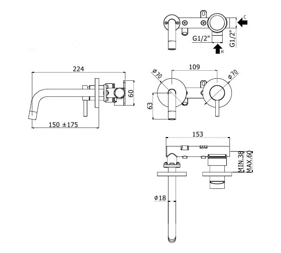 Встраиваемый смеситель для раковины Paffoni Steel looking LIGHT LIG101ST70 00262768