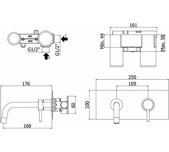 Встраиваемый смеситель для раковины Paffoni Steel looking LIGHT LIG101ST/M 00227609
