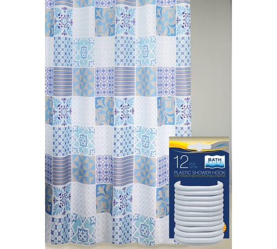 Комплект: штора для ванной и кольца Bath Plus AKCH15068 1