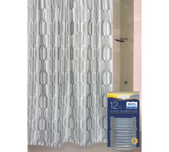 Комплект: штора для ванной и кольца Bath Plus Nordic1 grey akch1843