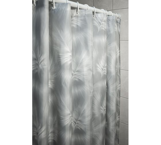 Комплект: штора для ванной и кольца Bath Plus FLOATING FEATHER, grey akch-21293