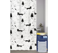 Комплект: штора для ванной и кольца Bath Plus Little Black Cat AKCH-12256
