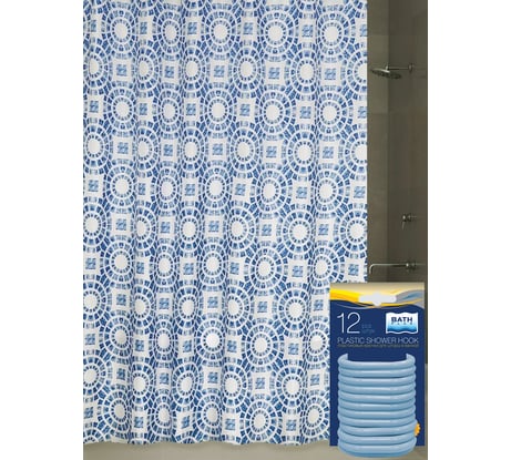Комплект: штора для ванной и кольца Bath Plus Circle Blue akch15080