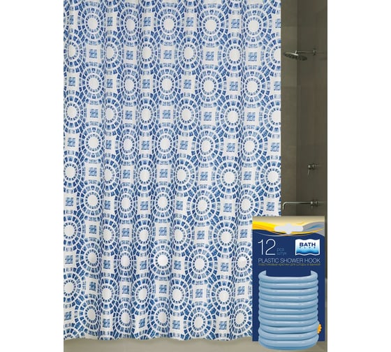 Комплект: штора для ванной и кольца Bath Plus Circle Blue akch15080 1