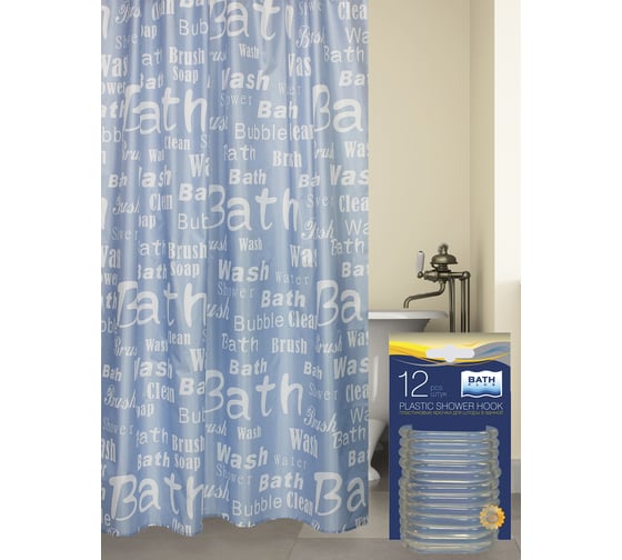 Комплект: штора для ванной и кольца Bath Plus Blue Font blue akch15061