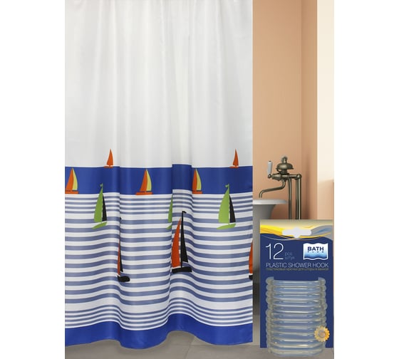 Комплект: штора для ванной и кольца Bath Plus Regatta blue akch17022