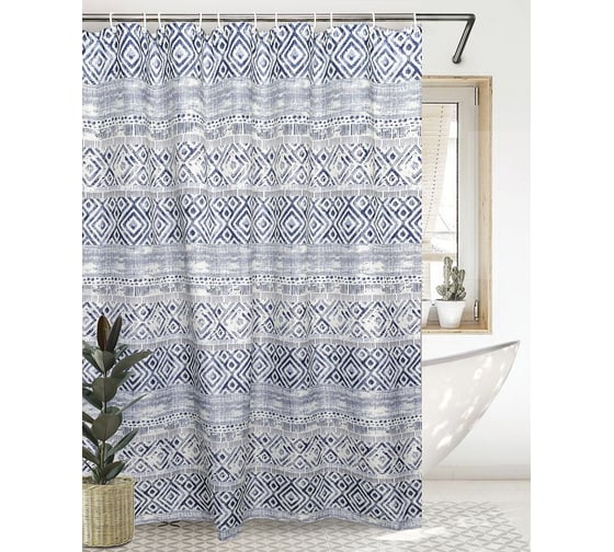 Комплект: штора для ванной и кольца Bath Plus Etno2 blue akch1867