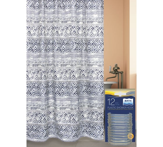Комплект: штора для ванной и кольца Bath Plus Etno2 blue akch1867