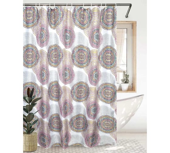 Комплект: штора для ванной и кольца Bath Plus Etno4 red akch17193
