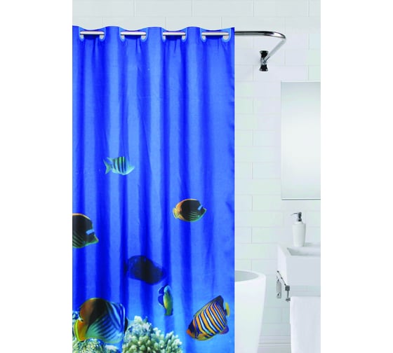 Штора для ванной Bath Plus Seabed blue 180x200 Большие кольца NFD-720 1
