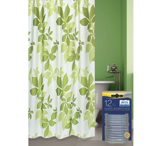Комплект: штора для ванной и кольца Bath Plus AKDS3007