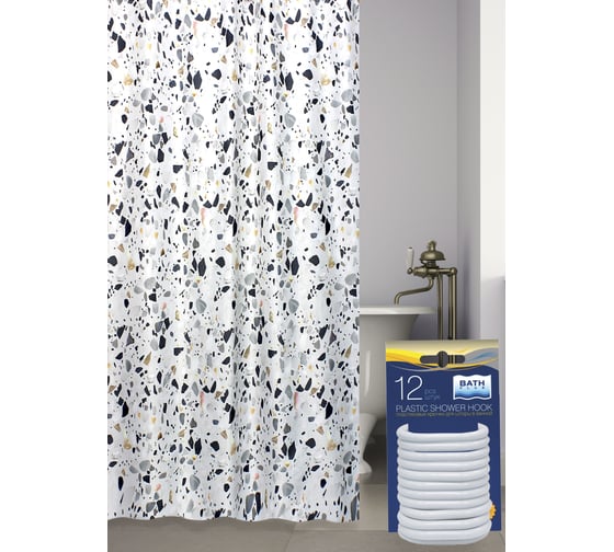 Комплект: штора для ванной и кольца Bath Plus TERRAZZO мульти akch-21264 1