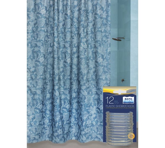 Комплект: штора для ванной и кольца Bath Plus Verdi blue akch1950 1