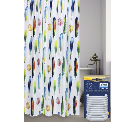 Комплект: штора для ванной и кольца Bath Plus akch-21263