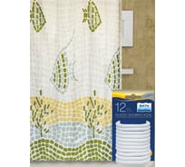 Комплект: штора для ванной и кольца Bath Plus OCEAN MOSAIC зеленый akch-1230/1